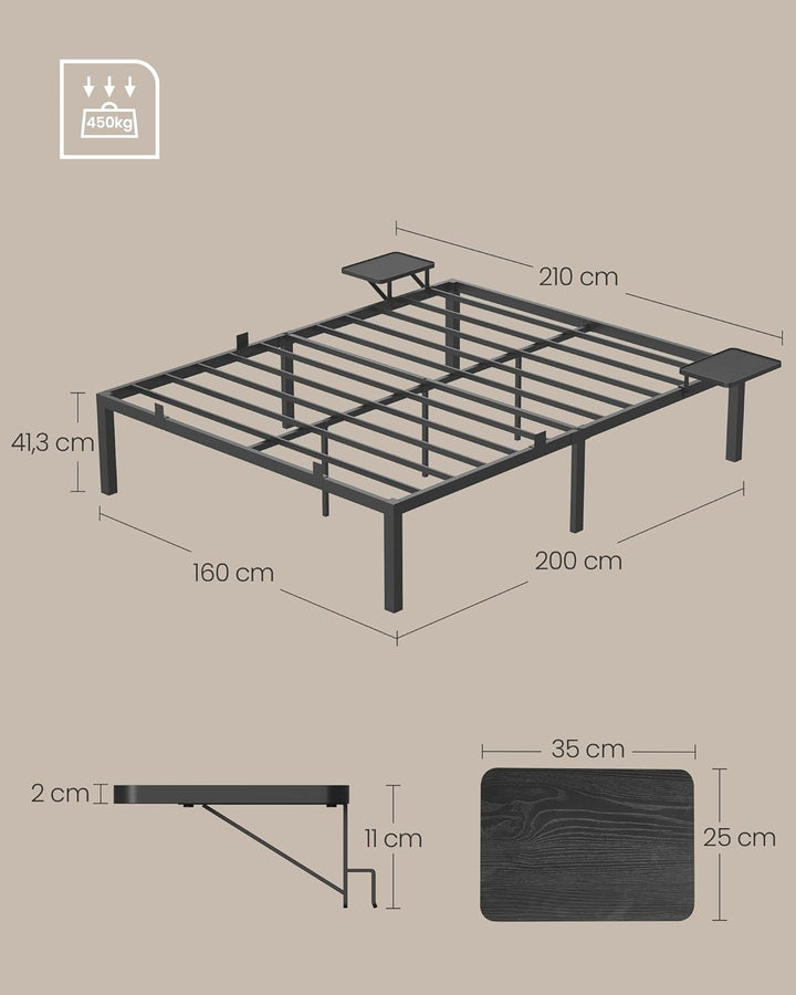 160 × 200 cm-es fém ágykeret, vendégágy tárolópolcokkal, fekete-VASBÚTOR
