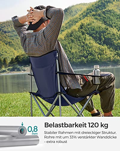 2 db összecsukható kempingszék, karfával és pohártartóval, stabil szerkezet, max. Teherbírás 120 kg, sötétkék-VASBÚTOR