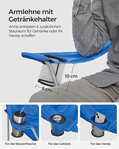 2 db összecsukható kempingszék, kényelmes, nagy teherbírású szerkezet, max. Terhelhetőség 150 kg, pohártartóval, kék-VASBÚTOR