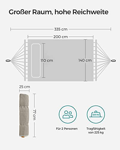 2 személye kemping függőágy párnával, 200x140 cm, max 225 kg, krém bézs színű-VASBÚTOR