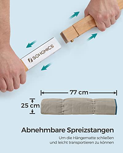 2 személyes párnázott kültéri függőágy, kemping függőágy, 200 x 140 cm, kék-bézs színű-VASBÚTOR