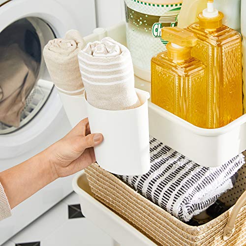 3 szintes kerekeken guruló tároló polc, fogantyúval, fehér színben-VASBÚTOR