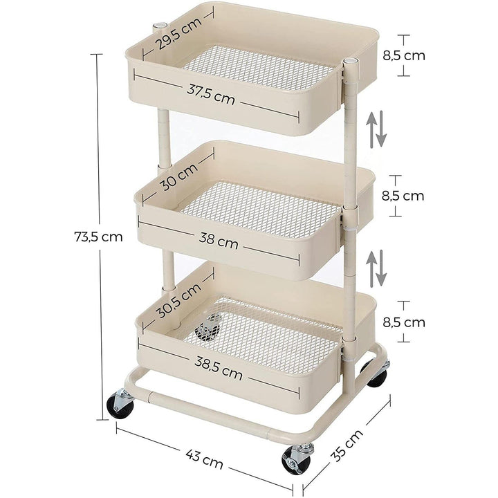 3 szintes tárolókocsi, guruló kocsi, fehér-VASBÚTOR