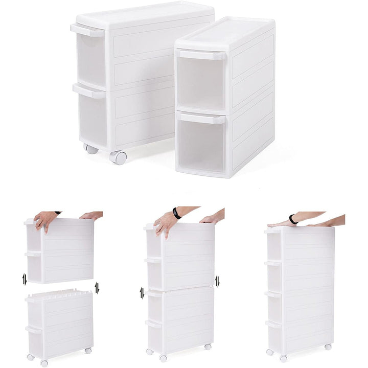 4 Mély fiókos polc kerekekkel, 84,5 cm magas, fehér-VASBÚTOR