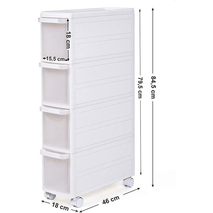 4 Mély fiókos polc kerekekkel, 84,5 cm magas, fehér-VASBÚTOR