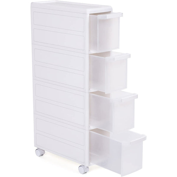 4 Mély fiókos polc kerekekkel, 84,5 cm magas, fehér-VASBÚTOR