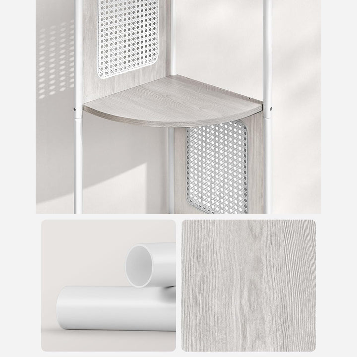 5 szintes sarokpolc, könyvespolc polirattan oldalakkal, 156x32x32 cm, zab bézs-VASBÚTOR