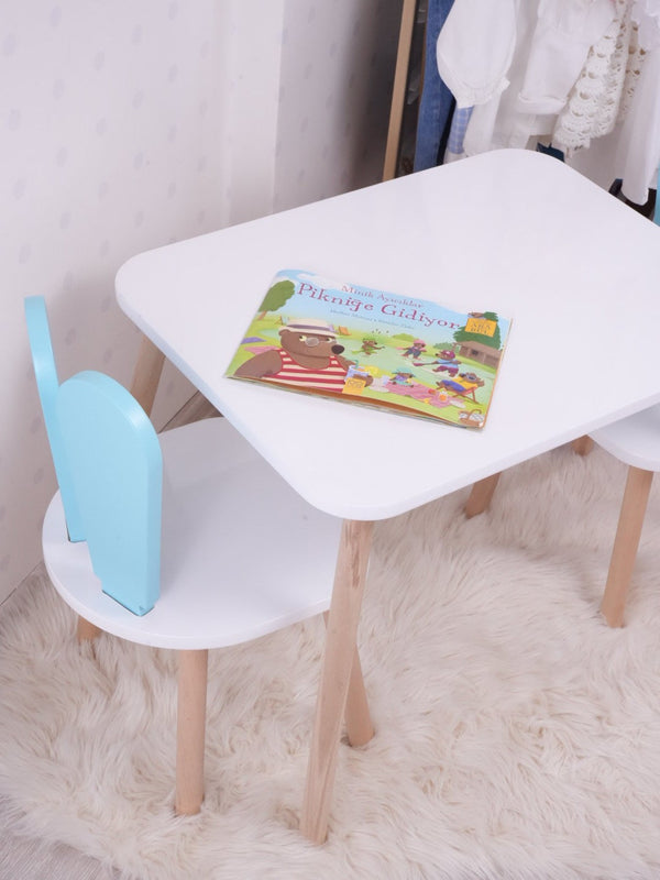 Gyerekasztal székekkel Bunny One Chair Set - Baby Blue, White-VASBÚTOR
