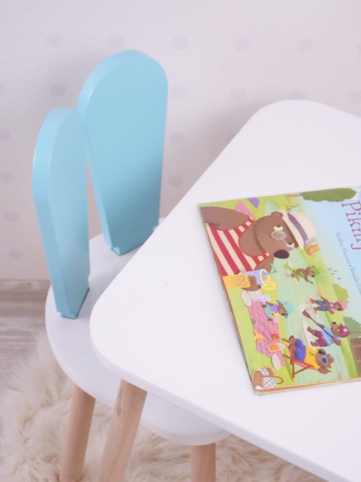 Gyerekasztal székekkel Bunny One Chair Set - Baby Blue, White-VASBÚTOR
