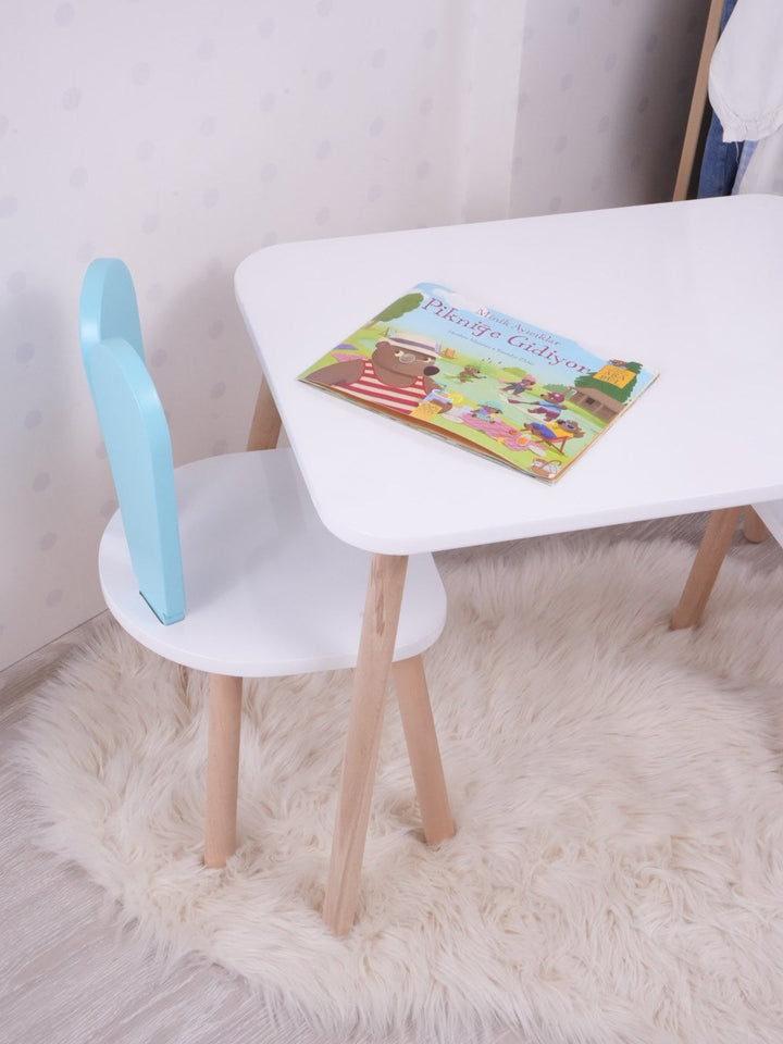 Gyerekasztal székekkel Bunny One Chair Set - Baby Blue, White-VASBÚTOR