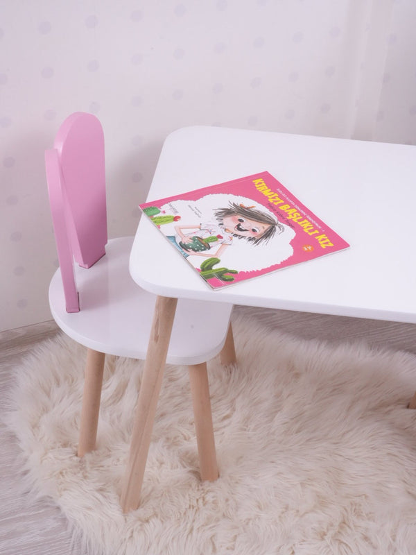 Gyerekasztal székekkel Bunny One Chair Set - Pink, White-VASBÚTOR