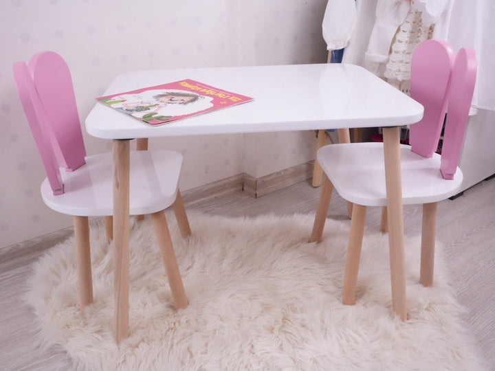 Gyerekasztal székekkel Bunny One Chair Set - Pink, White-VASBÚTOR