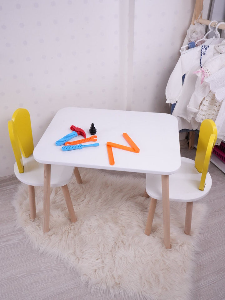 Gyerekasztal székekkel Bunny One Chair Set - Yellow, White-VASBÚTOR