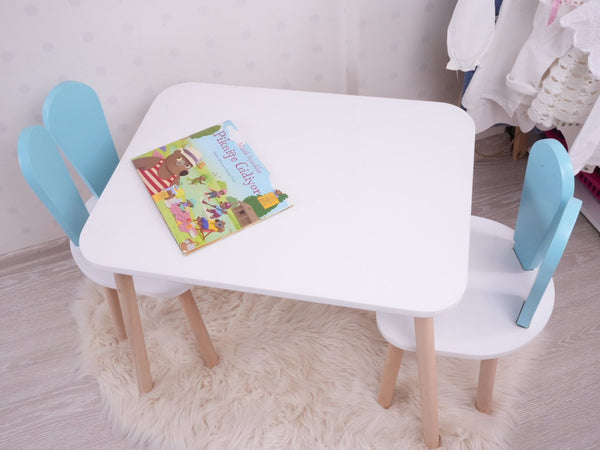 Gyerekasztal székekkel Bunny Two Chair Set - Baby Blue, White-VASBÚTOR