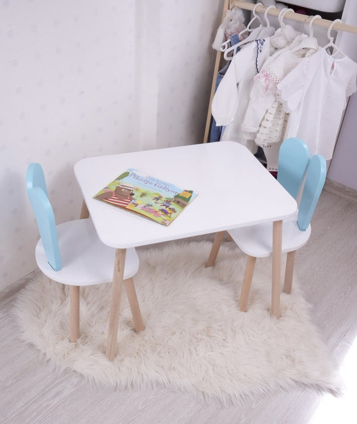 Gyerekasztal székekkel Bunny Two Chair Set - Baby Blue, White-VASBÚTOR
