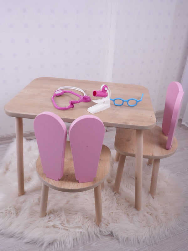 Gyerekasztal székekkel Bunny Two Chair Set - Pink, Brown-VASBÚTOR