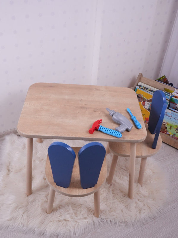 Gyerekasztal székekkel Bunny Two Chair Set - Blue, Brown-VASBÚTOR