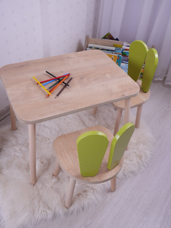 Gyerekasztal székekkel Bunny Two Chair Set - Pistachio Green, Brown-VASBÚTOR