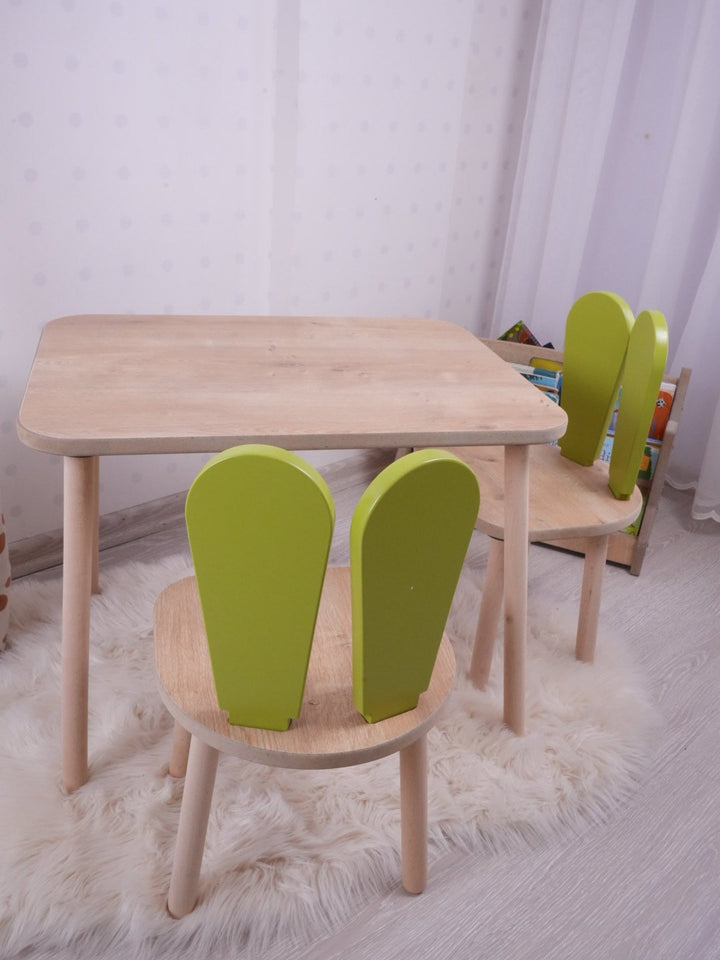 Gyerekasztal székekkel Bunny Two Chair Set - Pistachio Green, Brown-VASBÚTOR