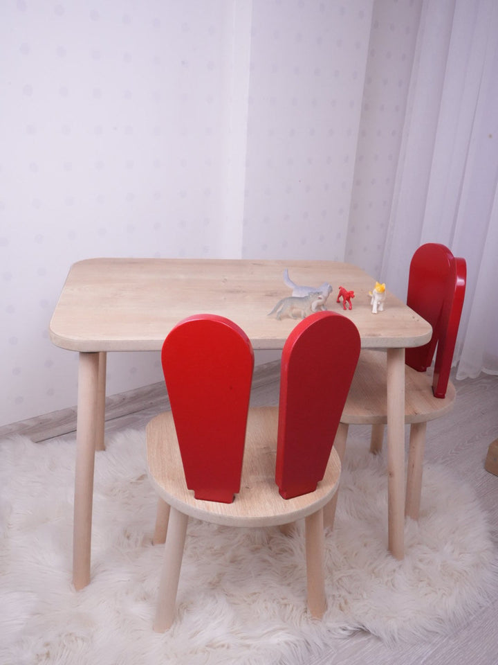Gyerekasztal székekkel Bunny Two Chair Set - Red, Brown-VASBÚTOR