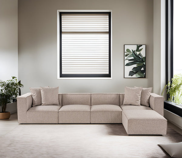 Sarokkanapé Sora (L1-O1-O1-1R-POUFFE ) - Homok Bézs-VASBÚTOR