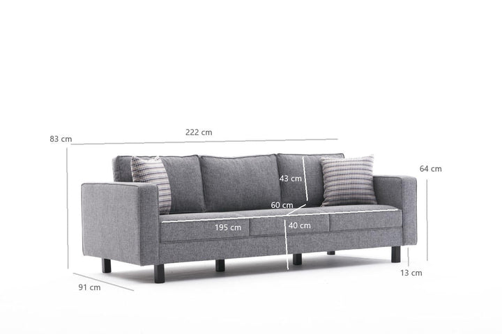 3 személyes kanapé Kale Linen - Szürke-VASBÚTOR