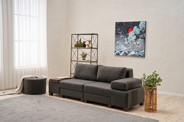 3 személyes kanapéágy Perenna Linen - Antracit-VASBÚTOR