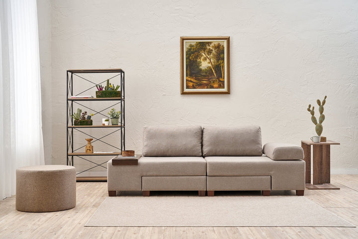 3 személyes kanapéágy Perenna Linen - Krém-VASBÚTOR