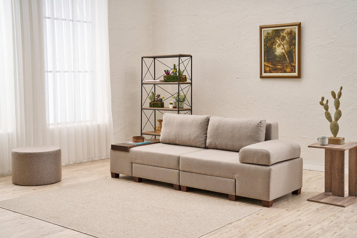3 személyes kanapéágy Perenna Linen - Krém-VASBÚTOR