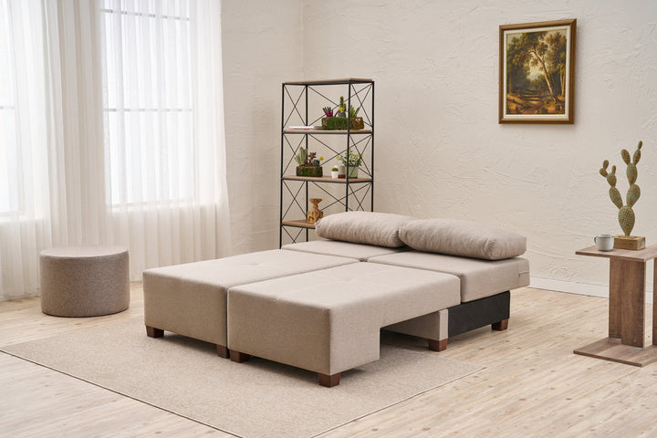 3 személyes kanapéágy Perenna Linen - Krém-VASBÚTOR
