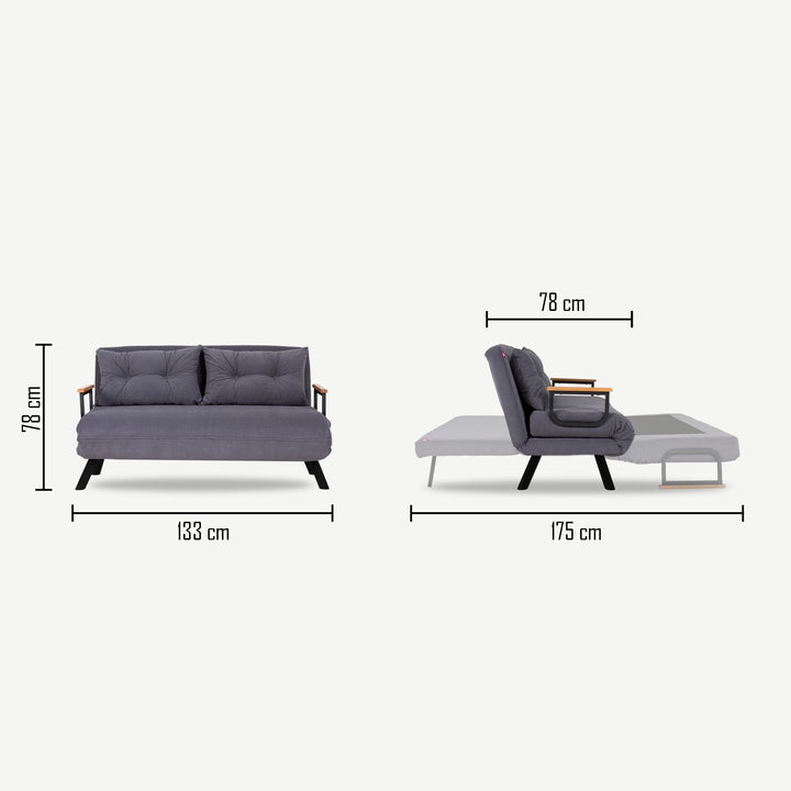 2 személyes kanapéágy Homoko 2-Seater - Szürke-VASBÚTOR