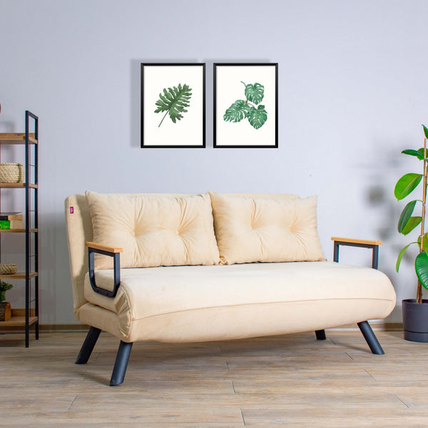 2 személyes kanapéágy Homoko 2-Seater - Krém-VASBÚTOR