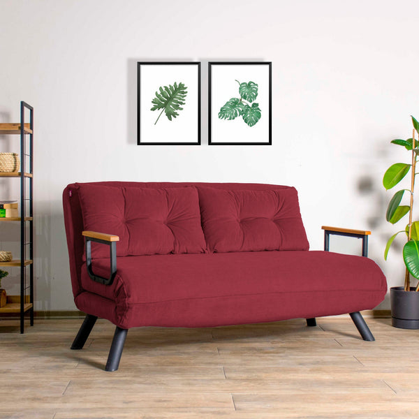 2 személyes kanapéágy Homoko 2-Seater - Sötétbordó-VASBÚTOR