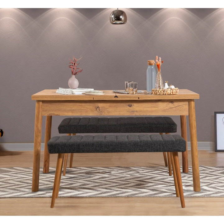 Étkezőgarnitúra(Kihúzható asztal, szék) (3 db) Santiago 1053 - Atlanti fenyő, Antracit-VASBÚTOR