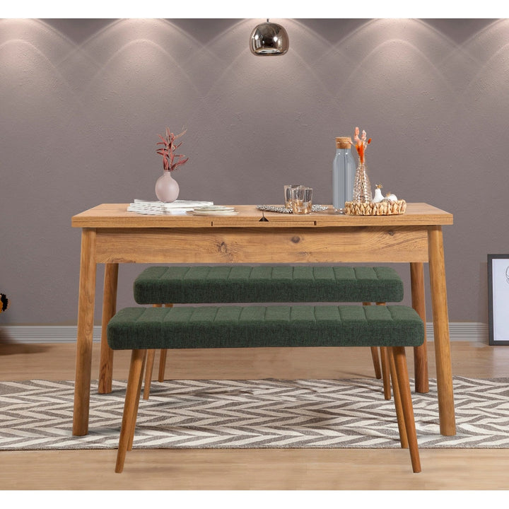 Étkezőgarnitúra(Kihúzható asztal, szék) (3 db) Santiago 1070 - Atlanti fenyő, Zöld-VASBÚTOR