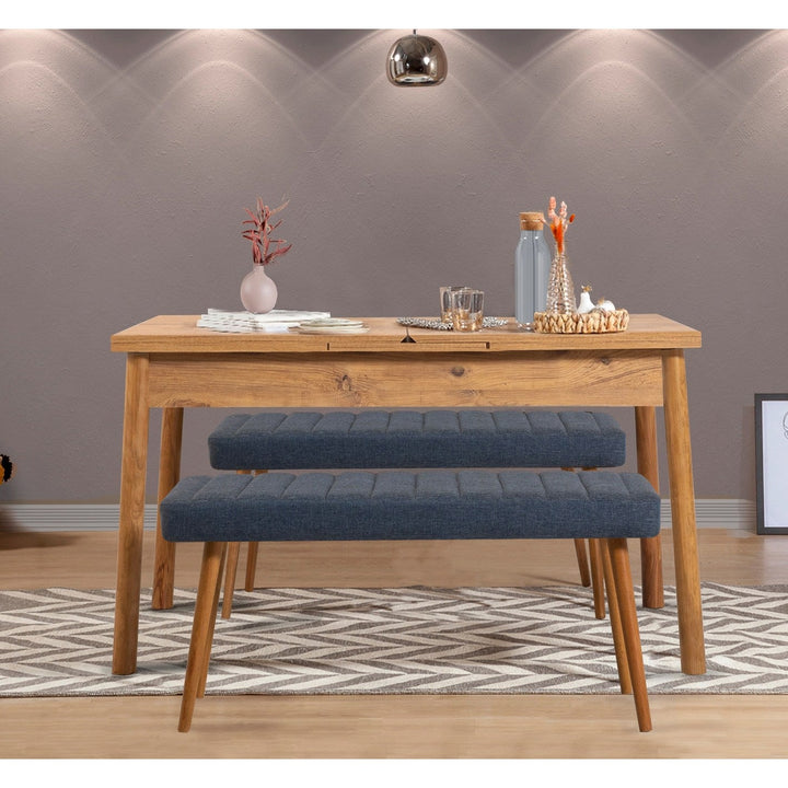 Étkezőgarnitúra(Kihúzható asztal, szék) (3 db) Santiago 1048 - Atlanti fenyő, Sötétkék-VASBÚTOR