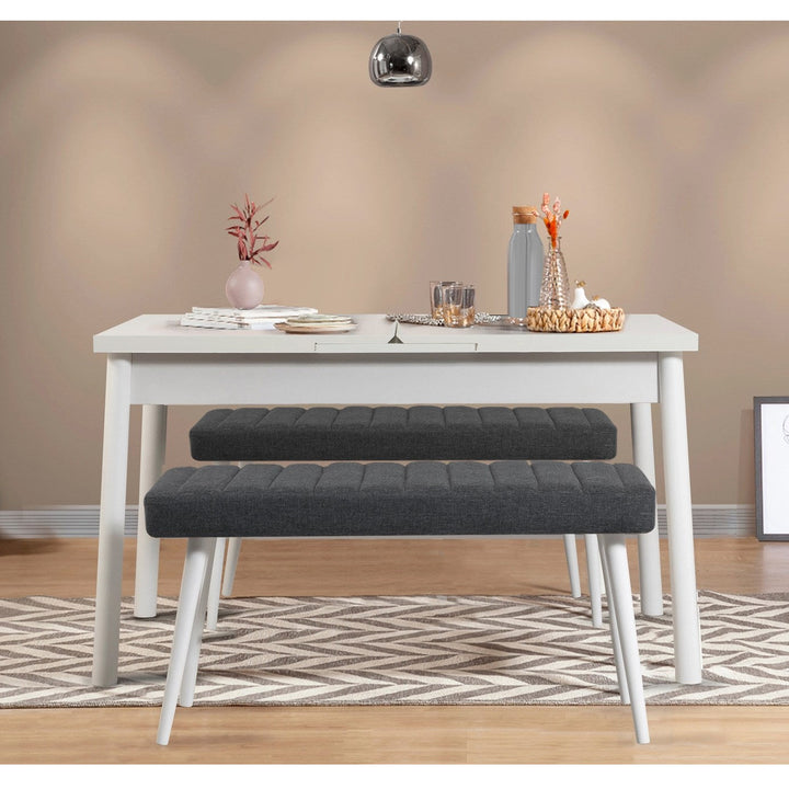 Étkezőgarnitúra(Kihúzható asztal, szék) (3 db) Santiago 1053 - Fehér, Antracit-VASBÚTOR