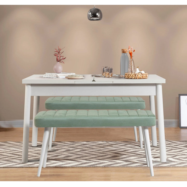 Étkezőgarnitúra(Kihúzható asztal, szék) (3 db) Santiago 0400 - Fehér, Zöld-VASBÚTOR