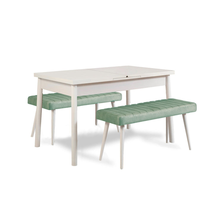 Étkezőgarnitúra(Kihúzható asztal, szék) (3 db) Santiago 0400 - Fehér, Zöld-VASBÚTOR