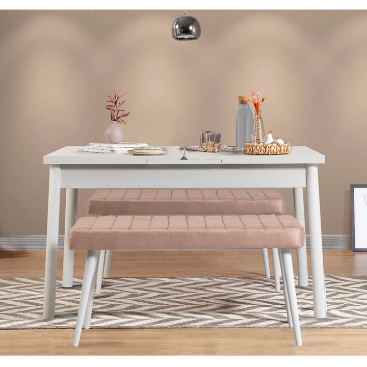 Étkezőgarnitúra(Kihúzható asztal, szék) (3 db) Santiago 0900 - Fehér, Stone-VASBÚTOR