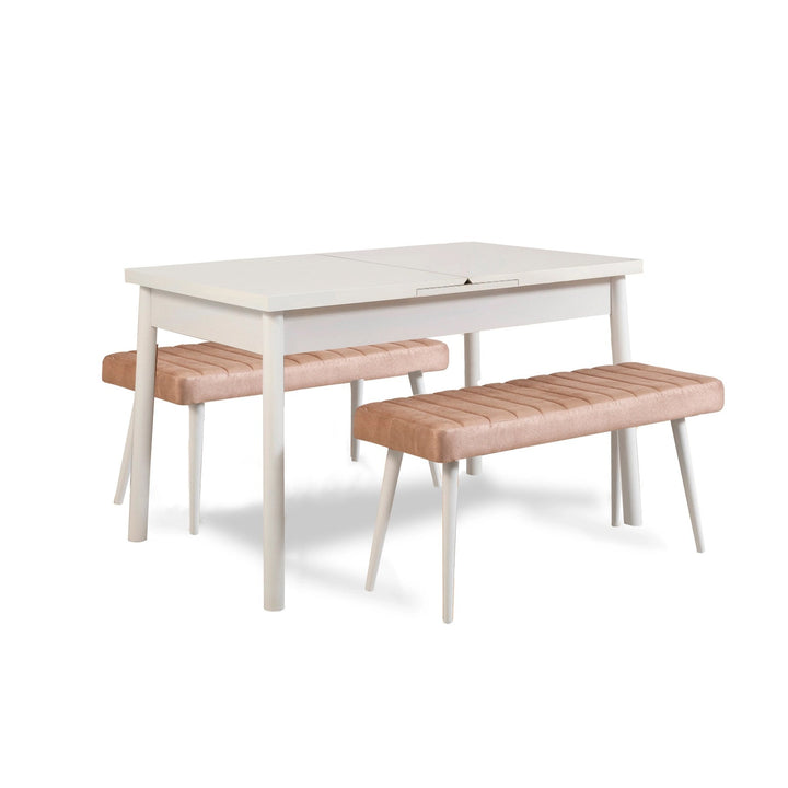 Étkezőgarnitúra(Kihúzható asztal, szék) (3 db) Santiago 0900 - Fehér, Stone-VASBÚTOR