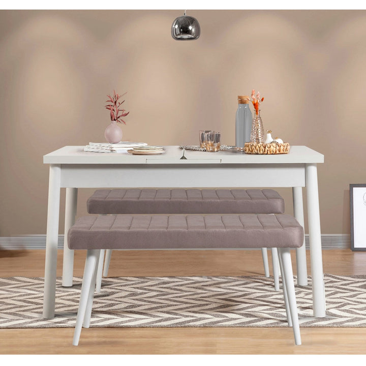 Étkezőgarnitúra(Kihúzható asztal, szék) (3 db) Santiago 0701 - Fehér, Soho Szürke-VASBÚTOR