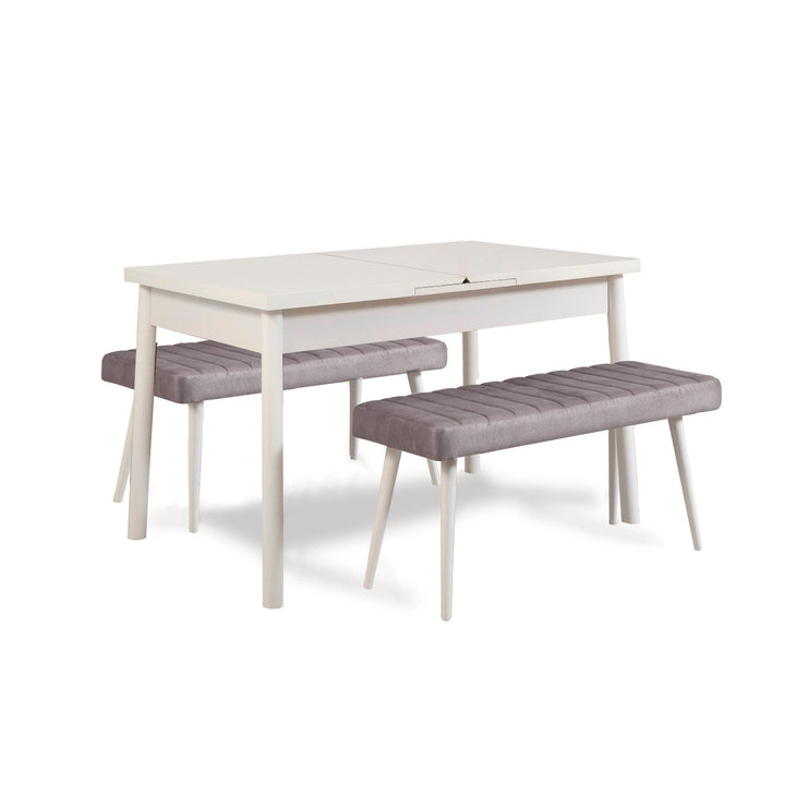 Étkezőgarnitúra(Kihúzható asztal, szék) (3 db) Santiago 0701 - Fehér, Soho Szürke-VASBÚTOR