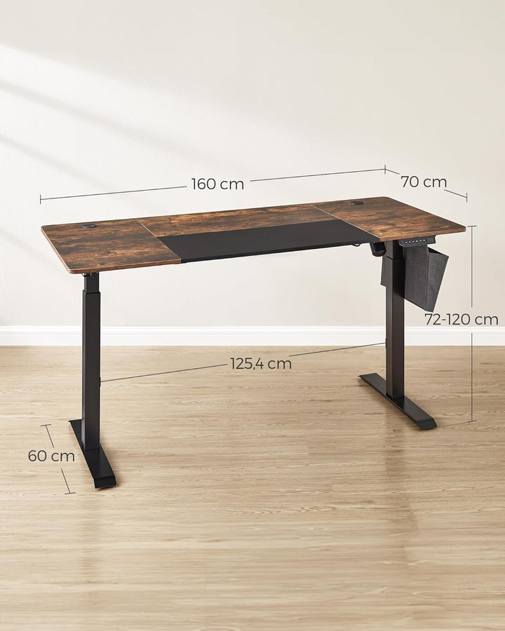 Állítható Magasságú Íróasztal, 70 x 160 x (72-120) cm, vintage barna-fekete-VASBÚTOR