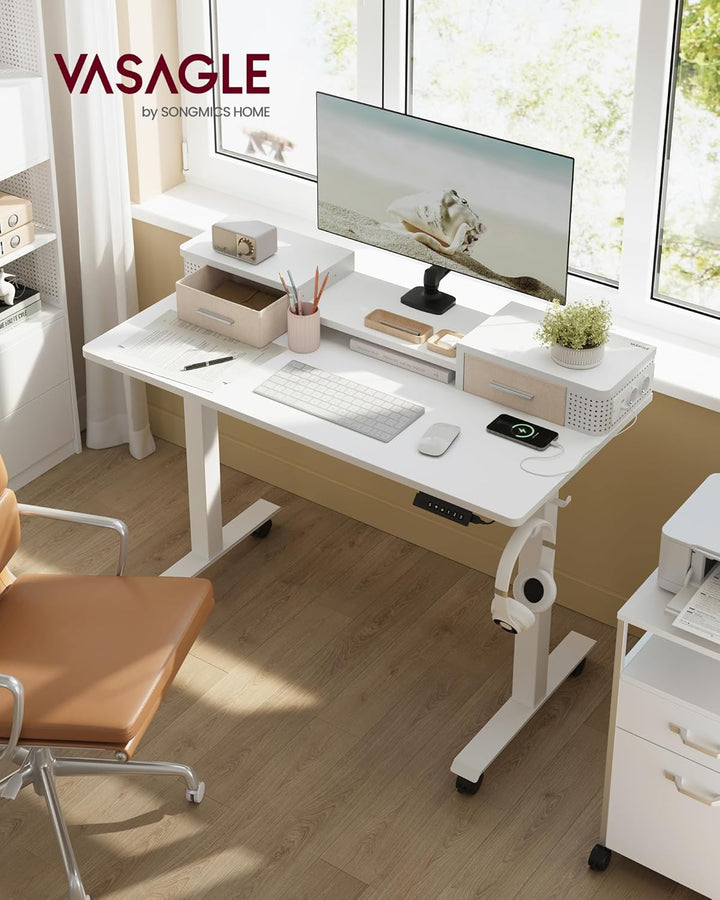 Állítható magasságú elektromos íróasztal LED világítással, 60 x 120 x (72-120) cm, fehér-VASBÚTOR