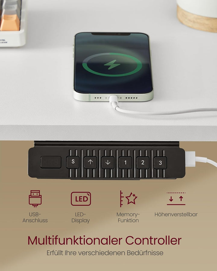 Állítható magasságú elektromos íróasztal LED világítással, 60 x 120 x (72-120) cm, fehér-VASBÚTOR