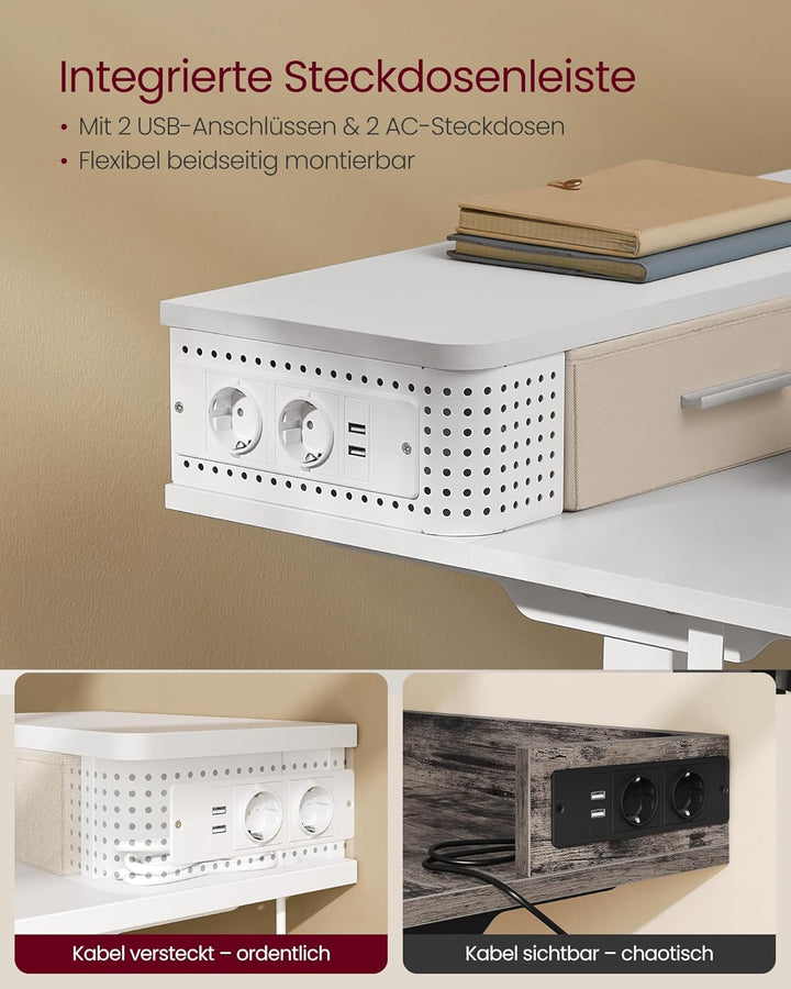 Állítható magasságú elektromos íróasztal LED világítással, 60 x 120 x (72-120) cm, fehér-VASBÚTOR