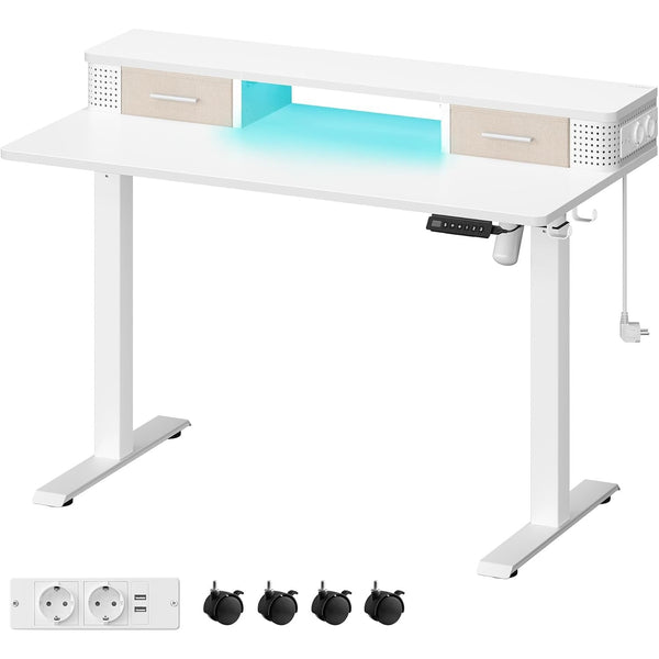 Állítható magasságú elektromos íróasztal LED világítással, 60 x 120 x (72-120) cm, fehér-VASBÚTOR