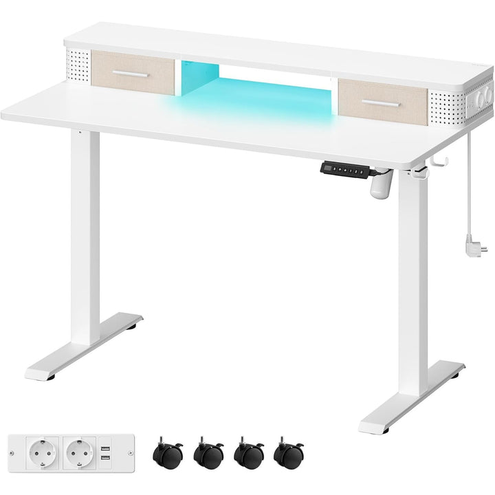 Állítható magasságú elektromos íróasztal LED világítással, 60 x 120 x (72-120) cm, fehér-VASBÚTOR
