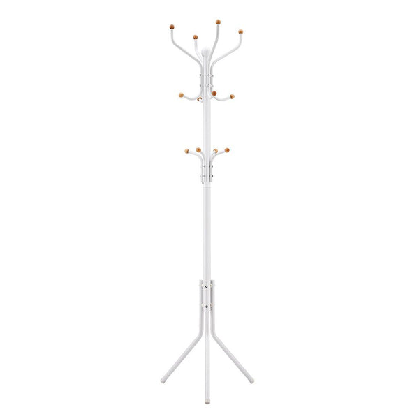 Álló fogas 12 kampóval, stabil fém kabáttartó,182 cm magas, fehér-VASBÚTOR